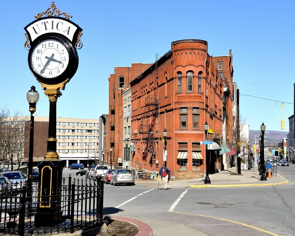 Historic street clock on Genesee Street in Utica, NY